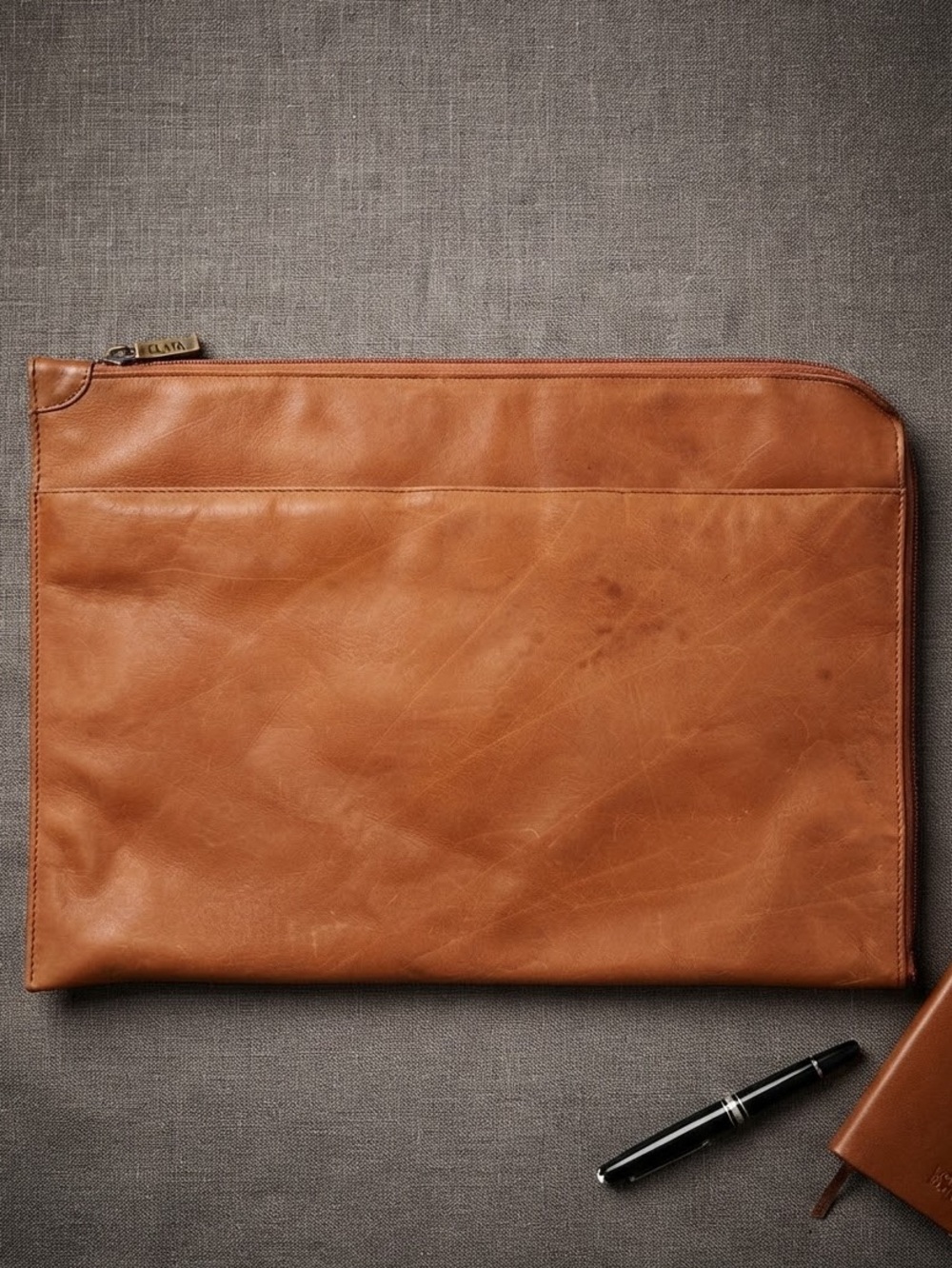 Clava Leather Zip Portfolio Laptop Document Folio